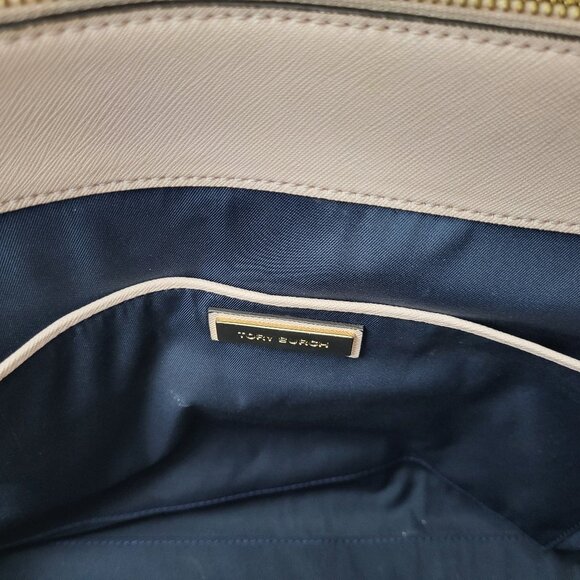 Tory Burch Robinson Double Zip Tote Pale Apricot Royal Navy - Picture 8 of 10